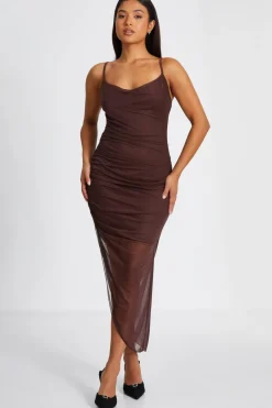 Quiz Evening Dresses|Prom Dresses>Petite Brown Glitter Mesh Midaxi Dress