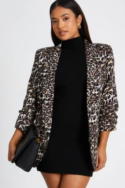 Quiz Workwear|Modest>Petite Brown Leopard Print Blazer