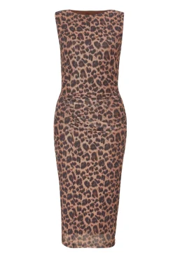 Quiz Dresses|Midi Dresses>Petite Brown Mesh Leopard Print Midi Dress
