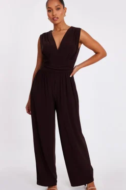 Quiz Going Out Jumpsuits|Evening Jumpsuits>Petite Brown Ruched Jumpsuit