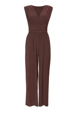 Quiz Going Out Jumpsuits|Evening Jumpsuits>Petite Brown Ruched Jumpsuit