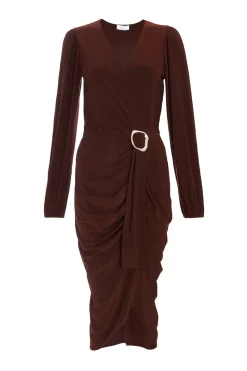 Quiz Christening Guest|Wrap Dresses>Petite Brown Ruched Midi Dress