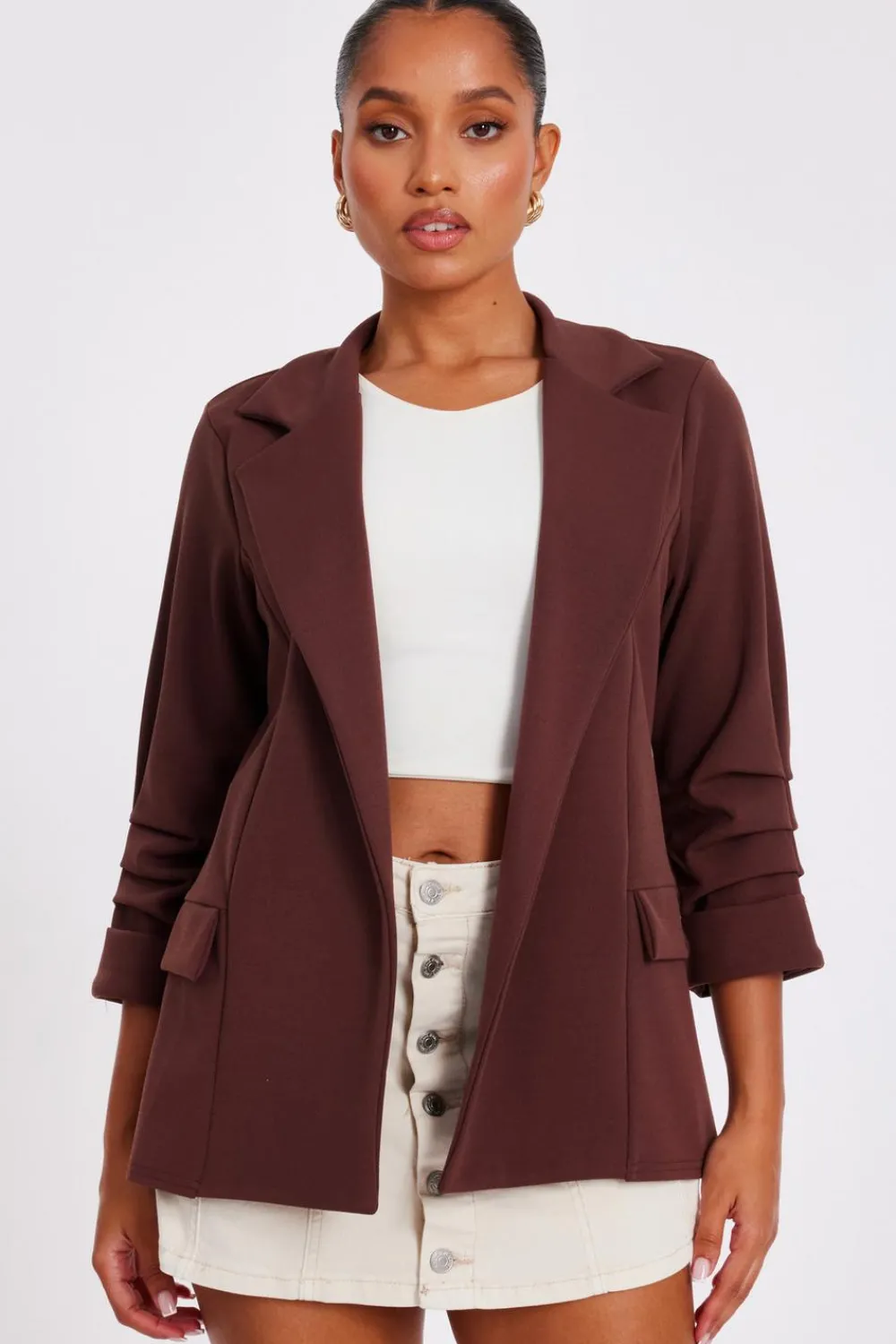 Quiz Workwear|Modest>Petite Ruched Sleeve Blazer