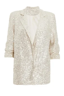 Quiz Jackets & Coats|Blazers>Petite Champagne Sequin Ruched Blazer