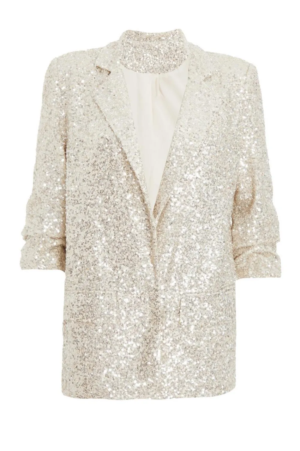 Quiz Jackets & Coats|Blazers>Petite Champagne Sequin Ruched Blazer