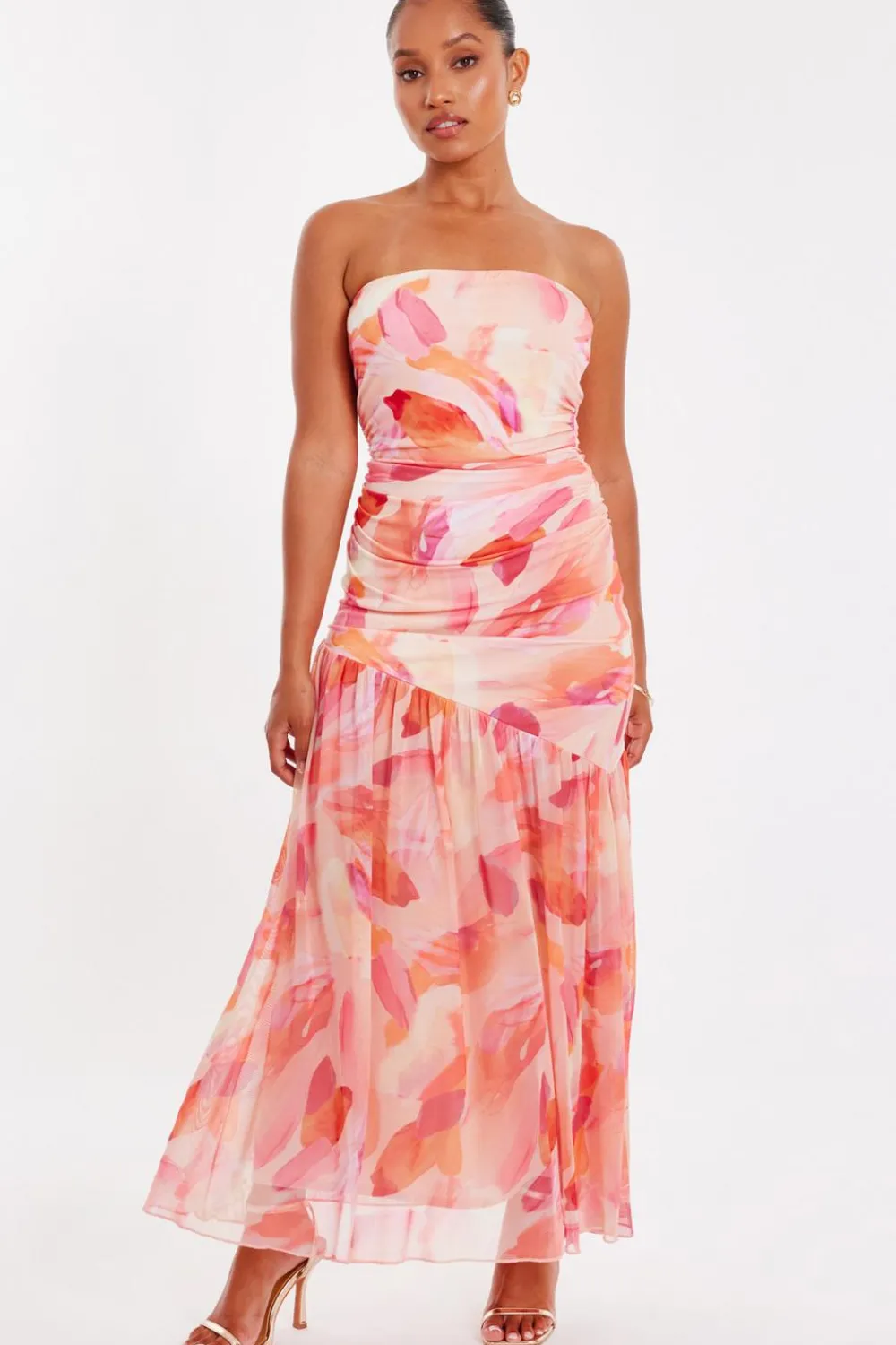 Quiz Day At The Races|Summer Clothes>Petite Coral Mesh Floral Midaxi Dress
