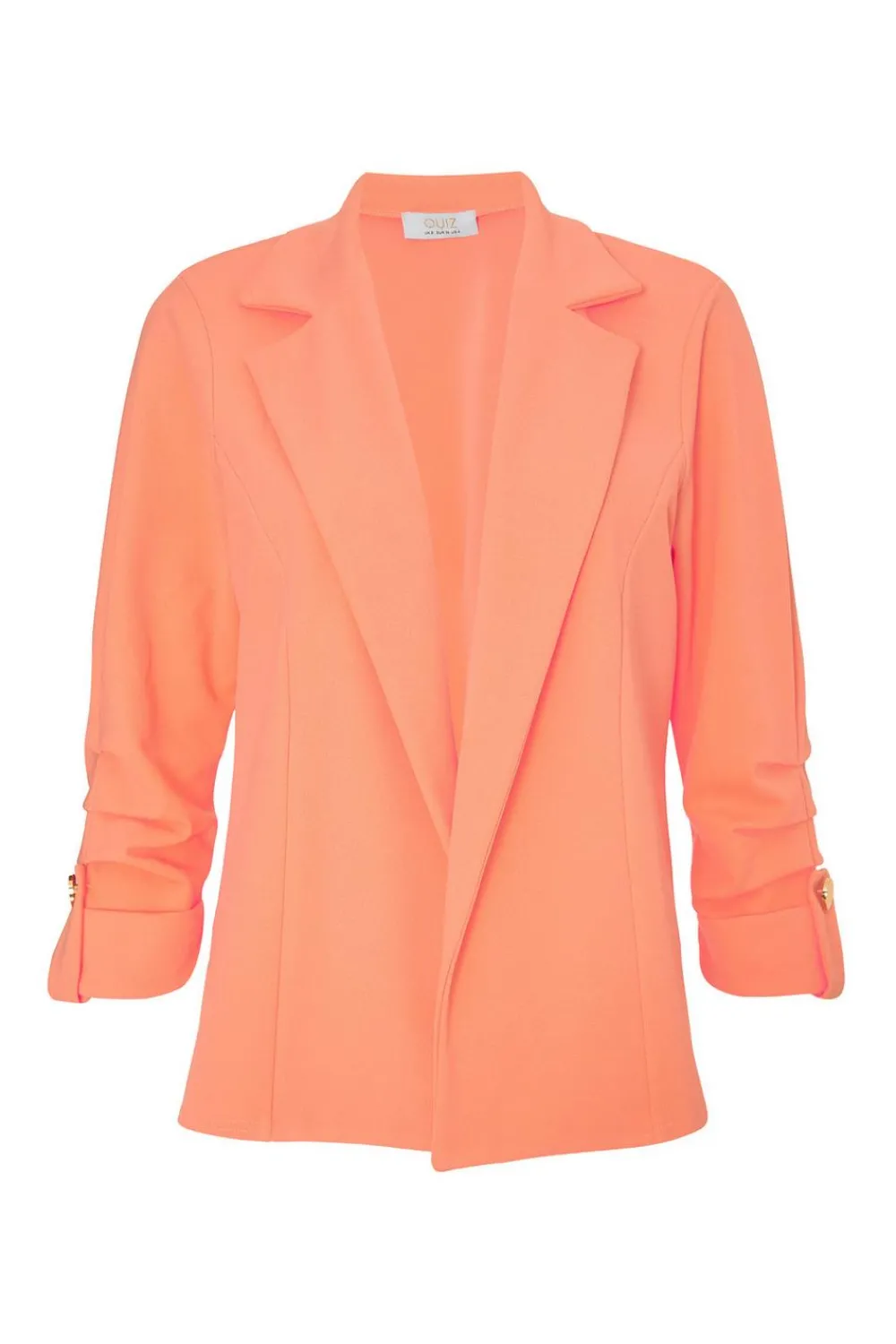 Quiz Workwear|Summer Clothes>Petite Coral Ruched Sleeve Blazer
