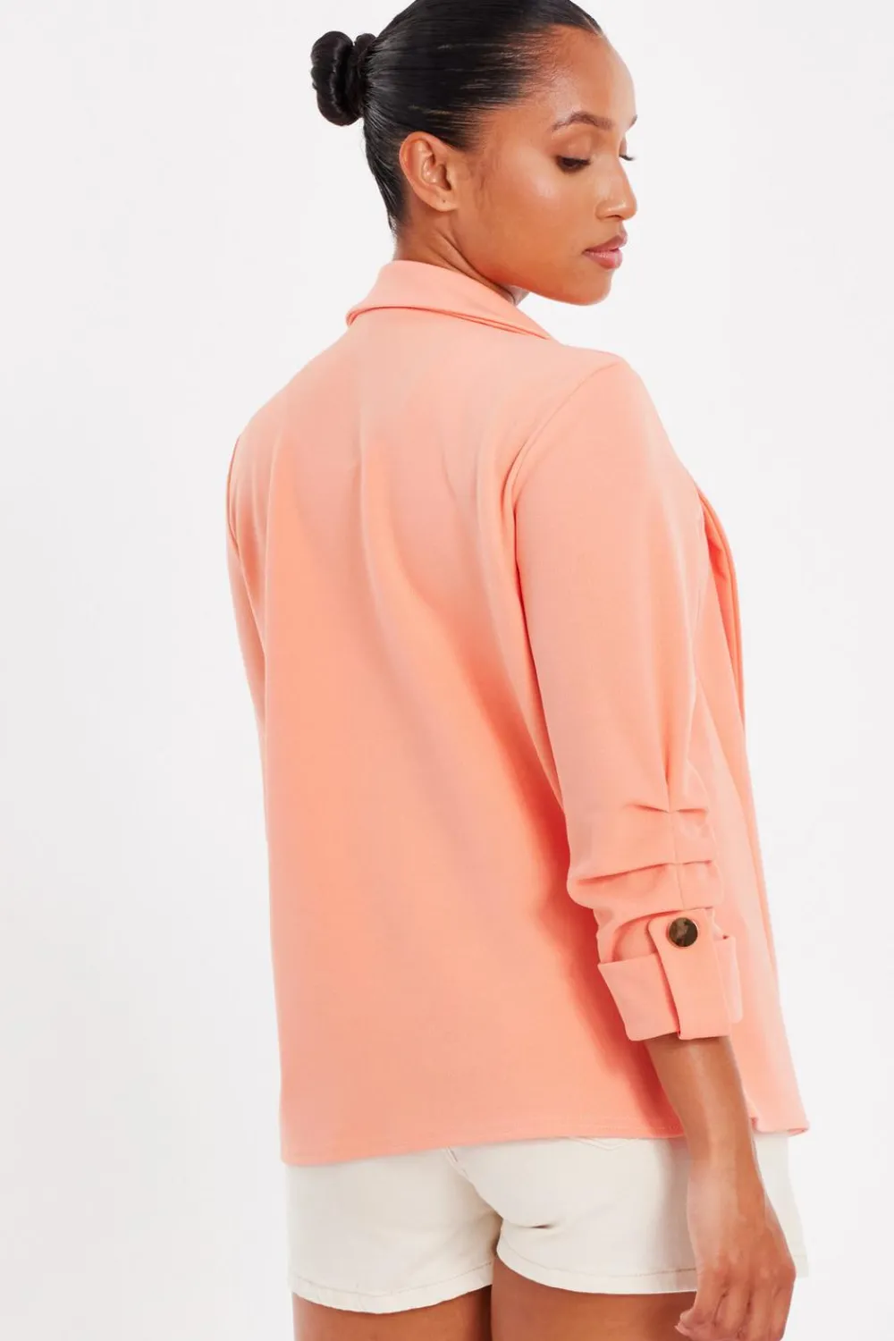 Quiz Workwear|Summer Clothes>Petite Coral Ruched Sleeve Blazer