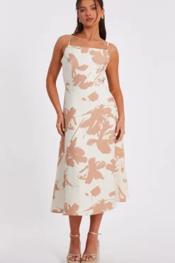 Quiz Summer Clothes|Holiday>Petite Cream Floral Print Midi Dress