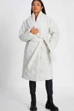 Quiz Jackets & Coats|Casual Clothing>Petite Cream Quilted Long Line Coat