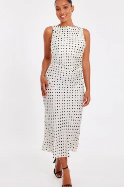 Quiz Day At The Races|Christening Guest>Petite Cream Satin Polka Dot Midaxi Dress