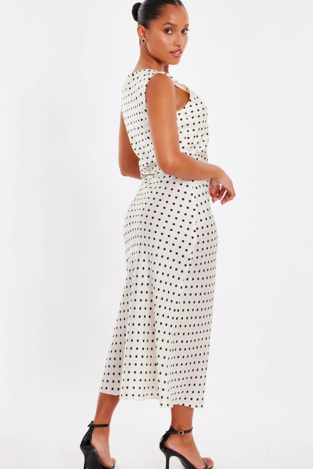 Quiz Day At The Races|Christening Guest>Petite Cream Satin Polka Dot Midaxi Dress