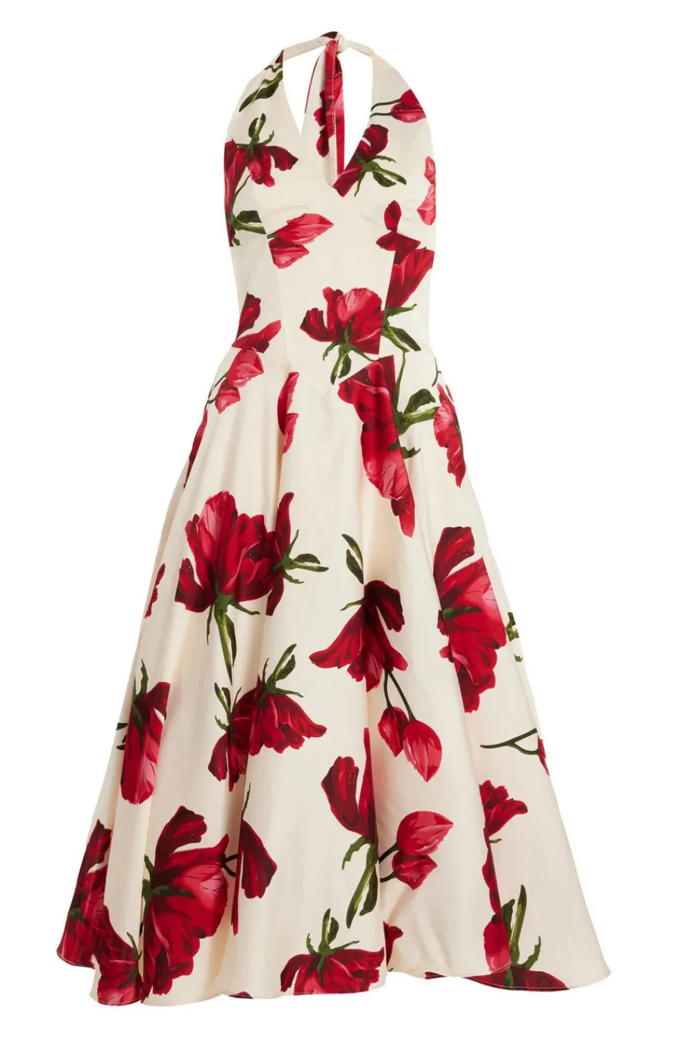 Quiz Day At The Races|Florals>Petite Cream Satin Rose Print Midi Dress