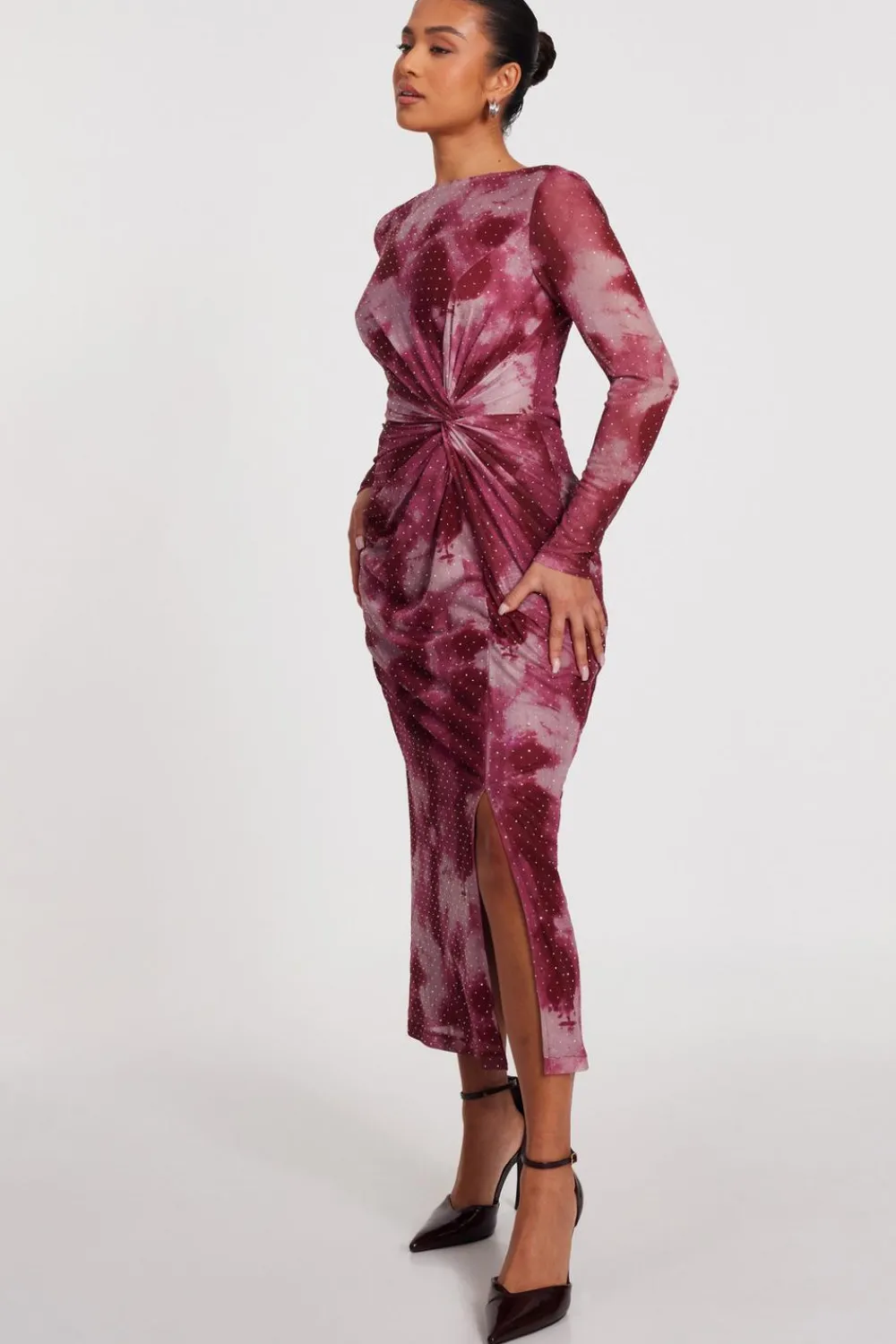 Quiz Day At The Races|Modest>Petite Dark Pink Marble Print Midaxi Dress