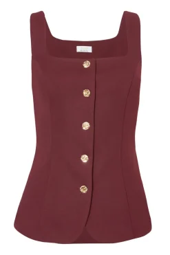Quiz Waistcoat|Going Out Tops>Petite Dark Red Button Front Waistcoat