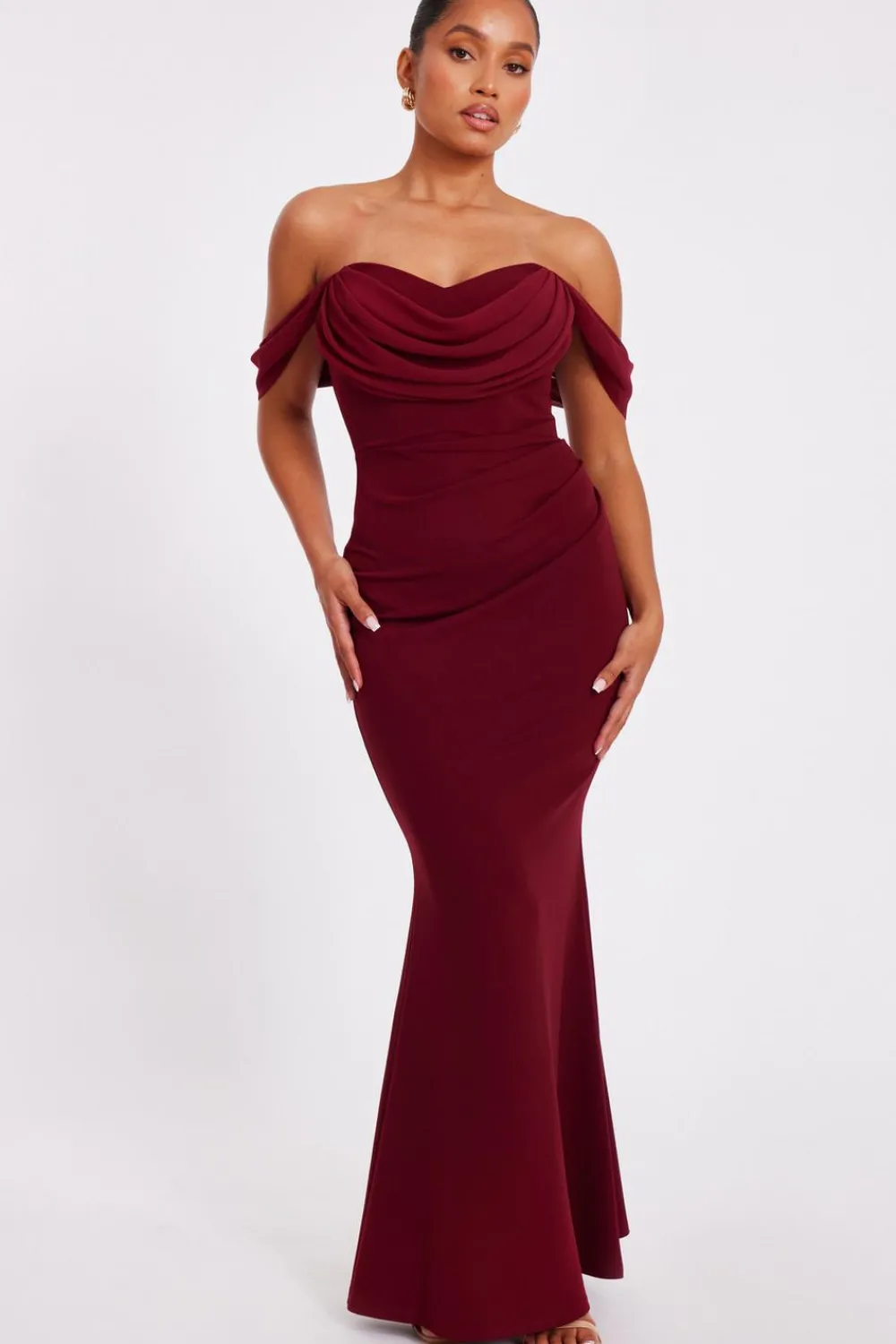 Quiz Prom Dresses|Prom & Ball>Petite Dark Red Chiffon Bardot Maxi Dress