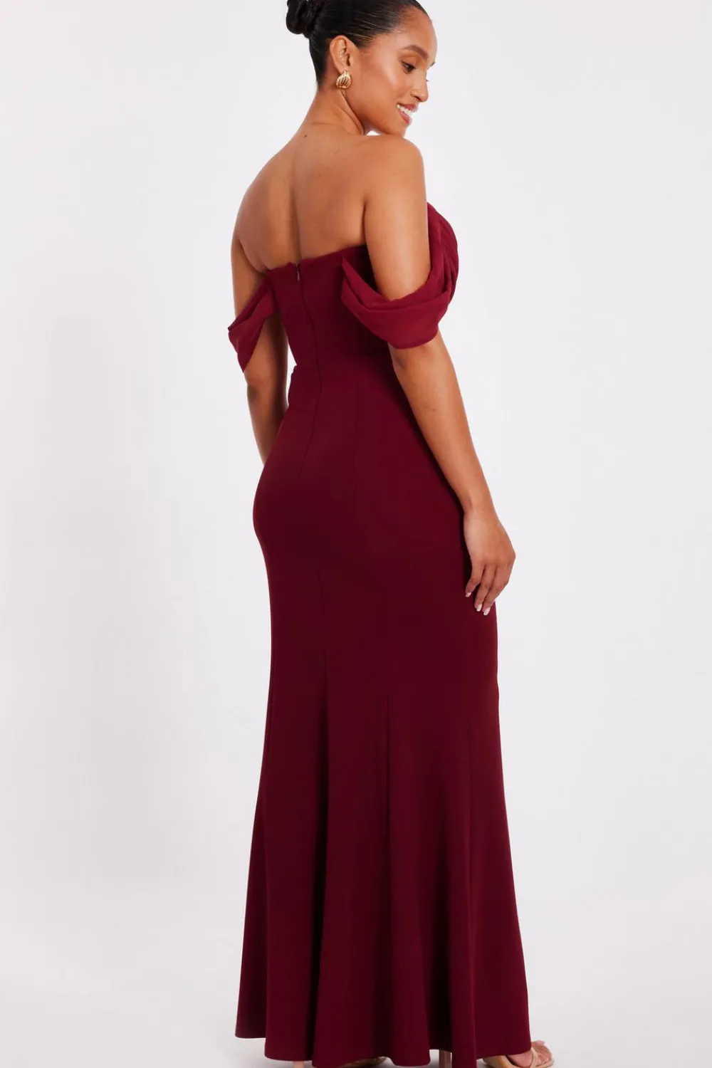 Quiz Prom Dresses|Prom & Ball>Petite Dark Red Chiffon Bardot Maxi Dress