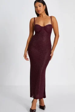 Quiz Evening Dresses|Going Out>Petite Dark Red Embellished Maxi Dress