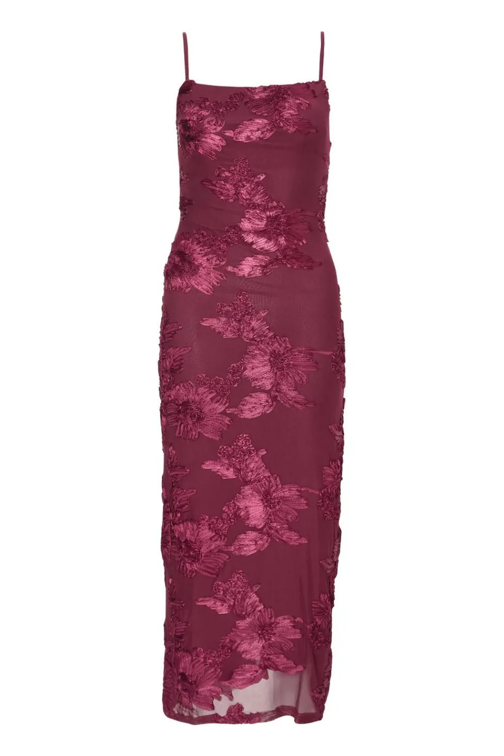 Quiz Day At The Races|Christening Guest>Petite Dark Red Floral Applique Midaxi Dress