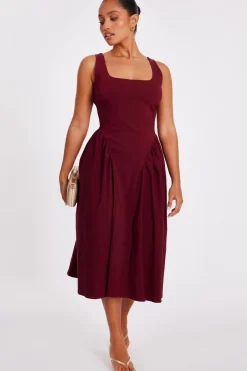 Quiz Christening Guest|Trending: Red>Petite Dark Red Ruched Side Midaxi Dress