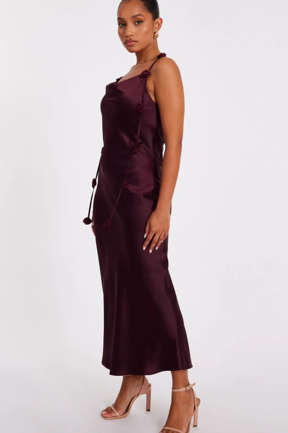 Quiz Day At The Races|Christening Guest>Petite Dark Red Satin Midaxi Dress