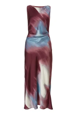 Quiz Day At The Races|Christening Guest>Petite Dark Red Satin Printed Midaxi Dress