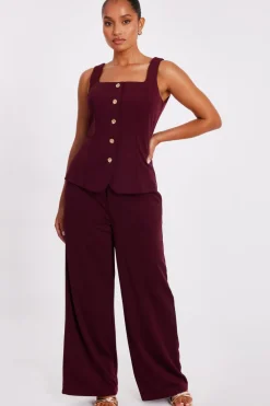 Quiz Workwear|Trousers>Petite Dark Red Wide Leg Trousers