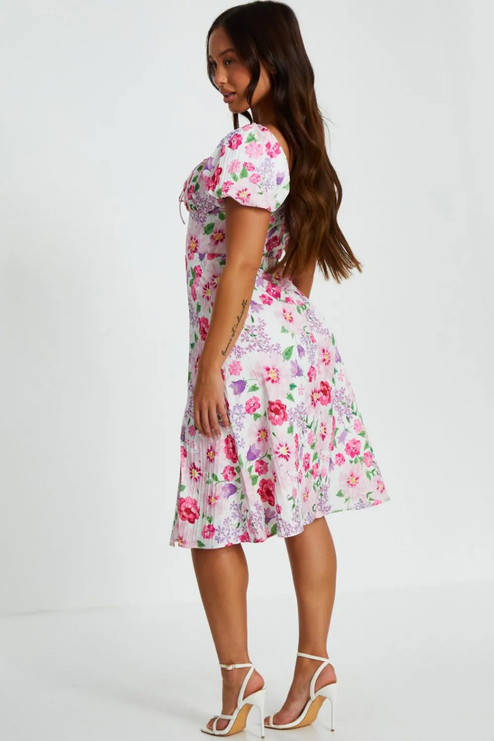 Quiz White Dresses|Summer Dresses>Petite Floral Puff Sleeve Mini Dress