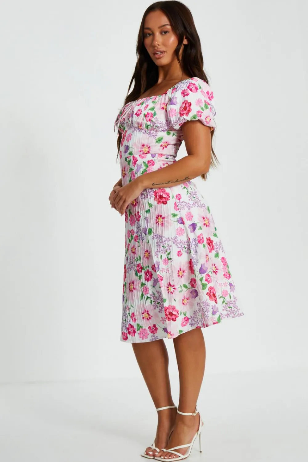 Quiz White Dresses|Summer Dresses>Petite Floral Puff Sleeve Mini Dress