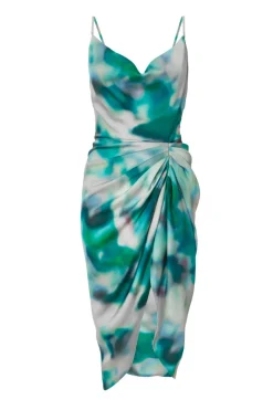 Quiz Evening Dresses|Day At The Races>Petite Green Satin Marble Print Midi Dress