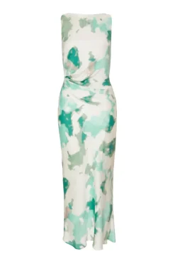 Quiz Day At The Races|Christening Guest>Petite Green Satin Marble Midaxi Dress