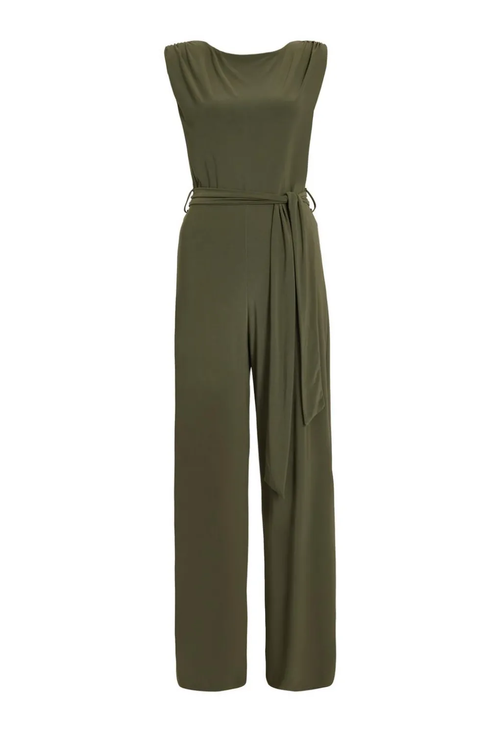 Quiz Going Out Jumpsuits|Jumpsuits>Petite Khaki Tie Waist Jumpsuit