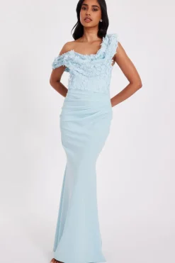 Quiz Prom Dresses|Prom & Ball>Petite Light Blue Floral Ruched Maxi Dress