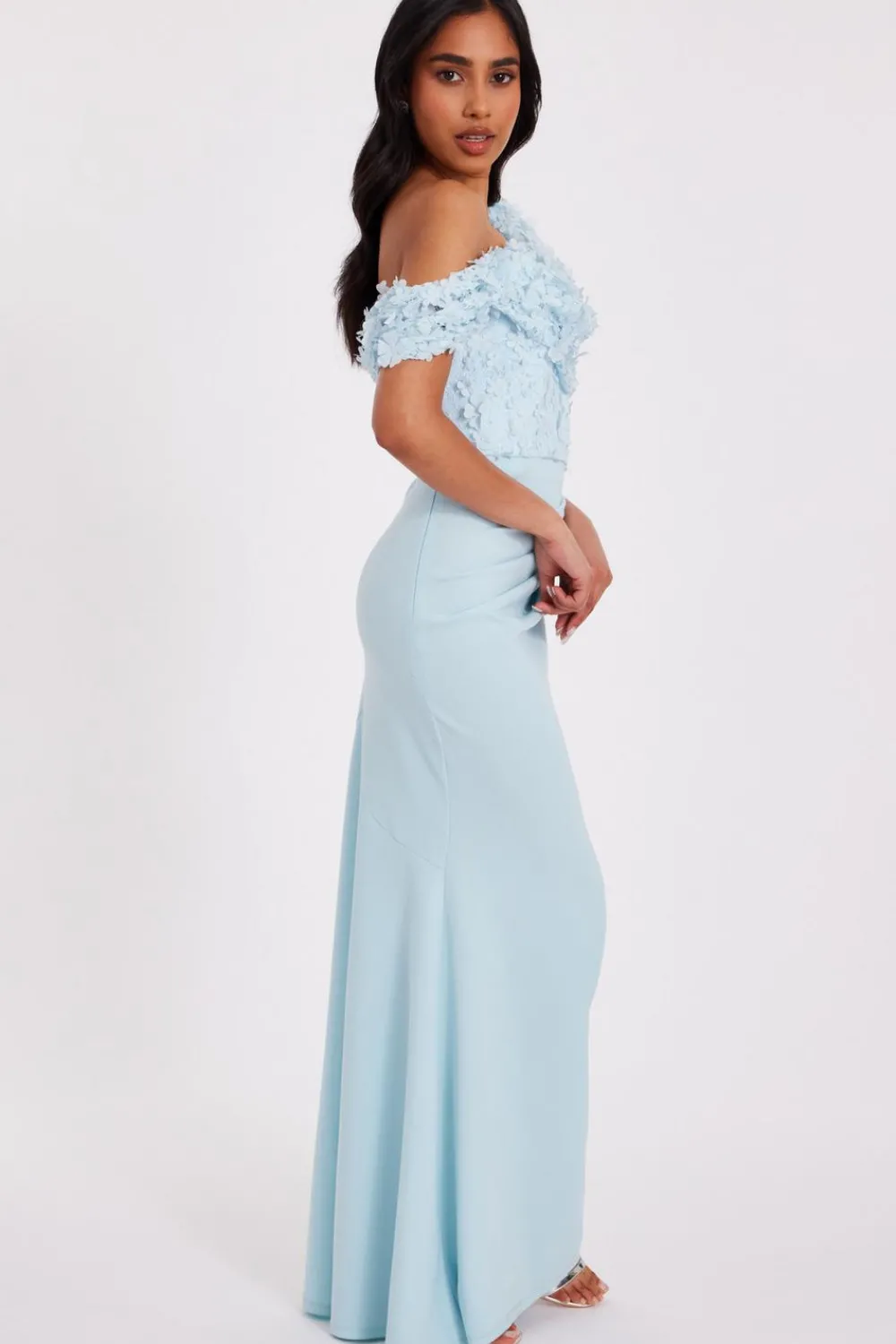 Quiz Prom Dresses|Prom & Ball>Petite Light Blue Floral Ruched Maxi Dress