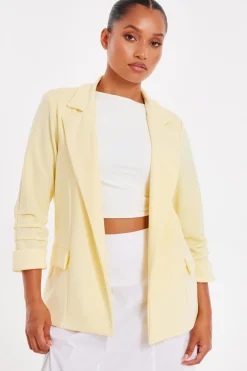 Quiz Workwear|Summer Clothes>Petite Light Yellow Ruched Sleeve Blazer