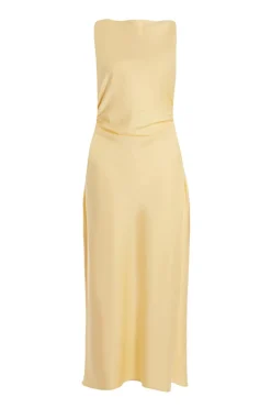 Quiz Evening Dresses|Day At The Races>Petite Light Yellow Satin Ruched Midi Dress