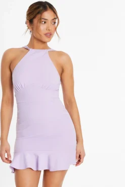 Quiz Summer Dresses|Ruffle Dresses>Petite Lilac Bodycon Frill Hem Mini Dress