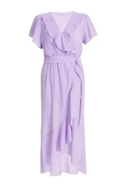 Quiz Summer Clothes|Wedding Guest Dresses>Petite Lilac Crinkle Frill Midaxi Dress