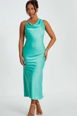 Quiz Christening Guest|Summer Clothes>Petite Mint Asymmetric Midaxi Dress