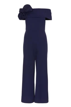 Quiz Occasion Jumpsuits|Evening Jumpsuits>Petite Navy Bardot Floral Corsage Jumpsuit