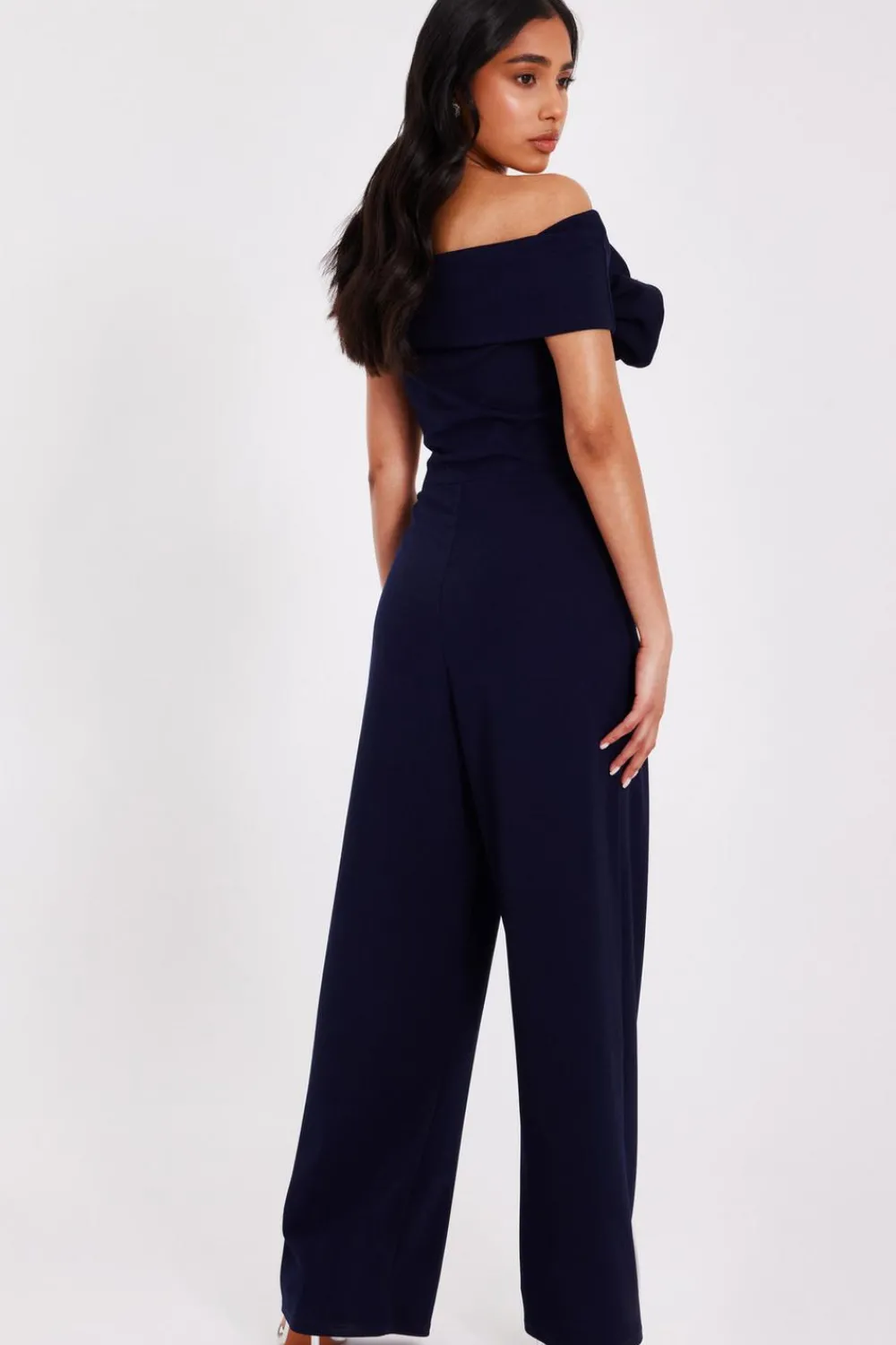 Quiz Occasion Jumpsuits|Evening Jumpsuits>Petite Navy Bardot Floral Corsage Jumpsuit