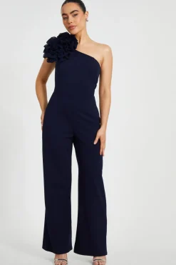 Quiz Occasion Jumpsuits|Evening Jumpsuits>Petite Navy One Shoulder Floral Jumpsuit