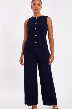 Quiz Going Out Jumpsuits|Workwear>Petite Navy Waistcoat Jumpsuit
