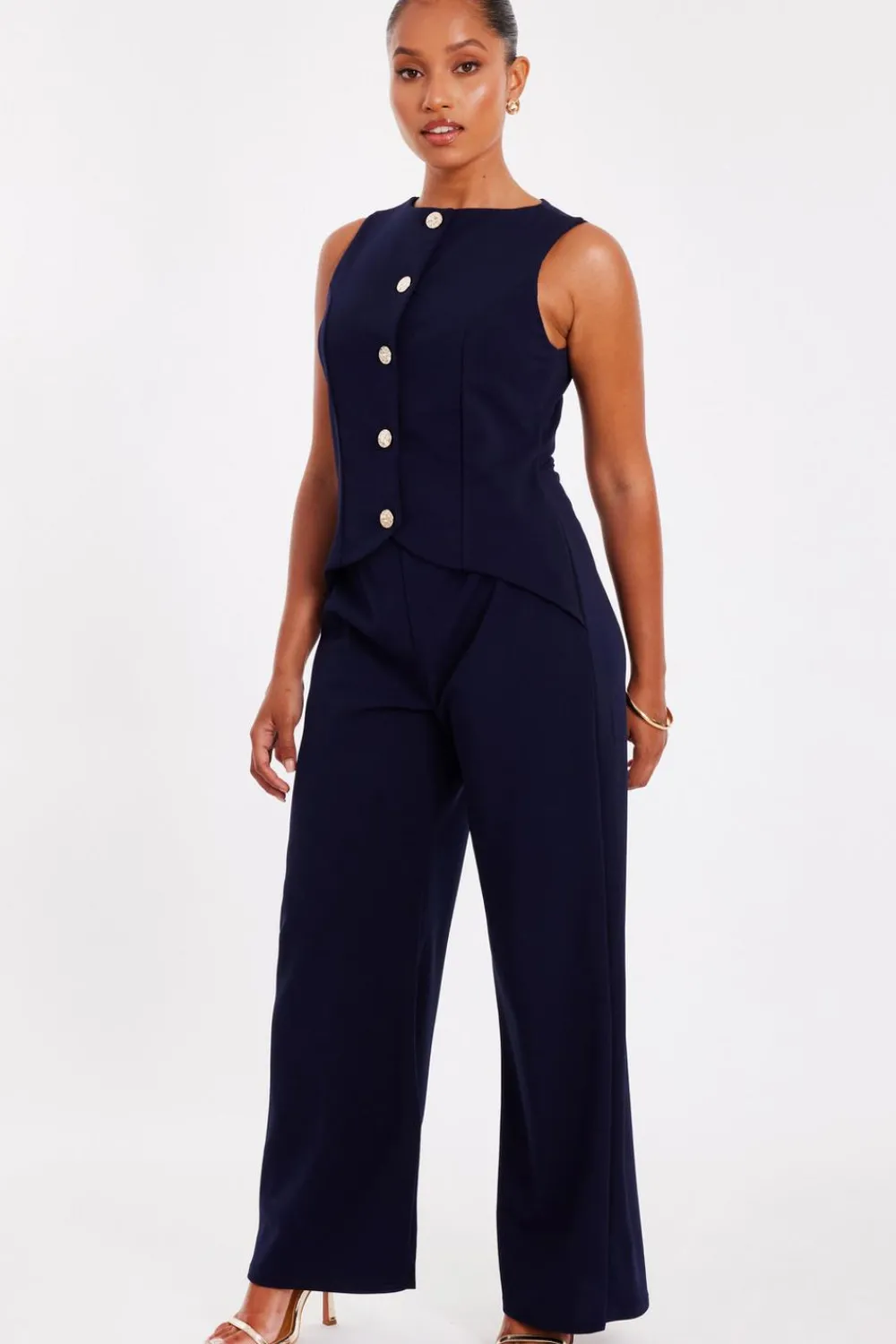 Quiz Going Out Jumpsuits|Workwear>Petite Navy Waistcoat Jumpsuit