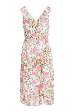 Quiz Holiday|Wrap Dresses>Petite Pink Chiffon Floral Ruffle Wrap Midi Dress
