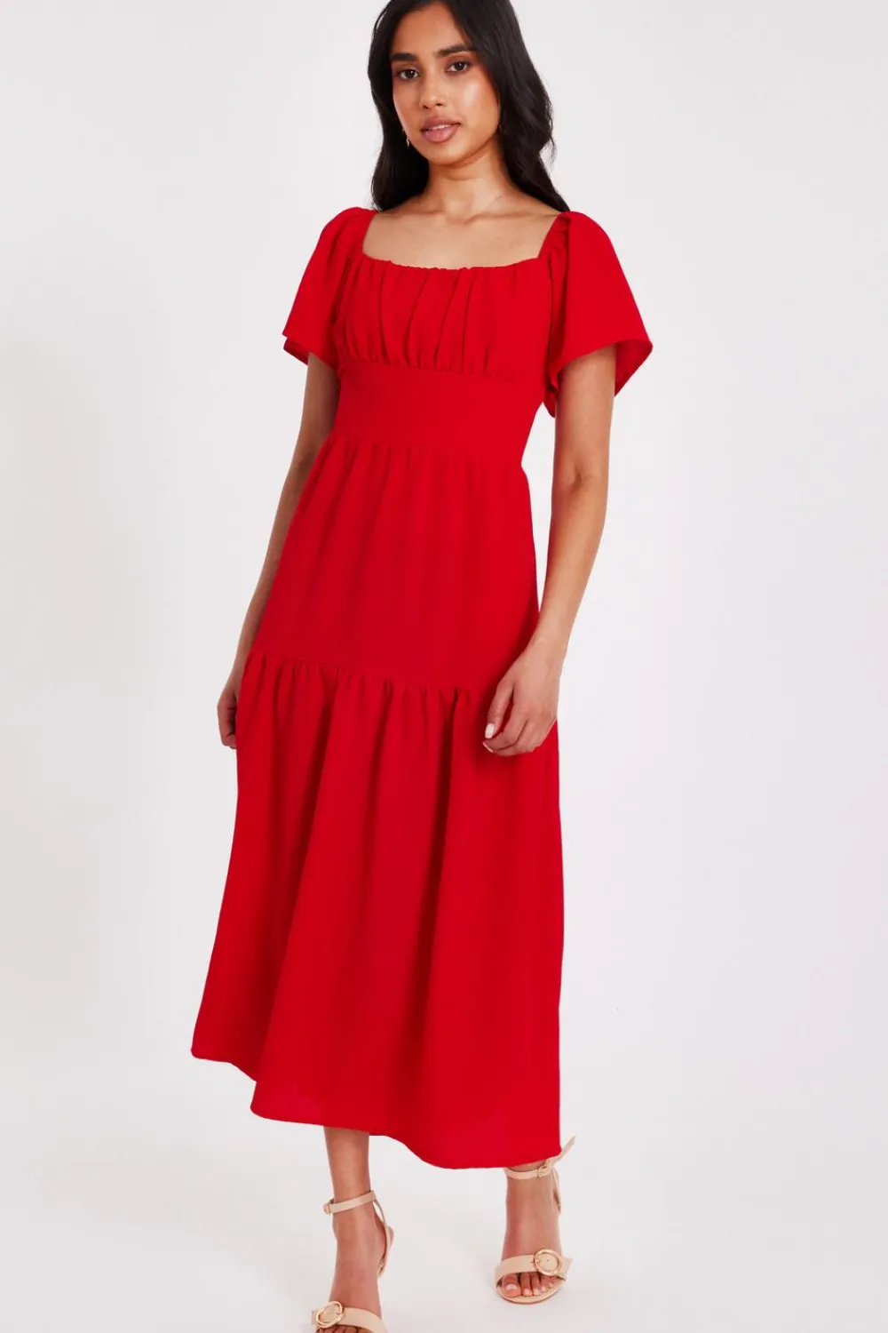 Quiz Trending: Red|Summer Clothes>Petite Red Short Sleeve Midaxi Dress