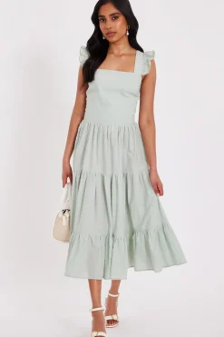 Quiz Summer Clothes|Holiday>Petite Sage Tiered Midi Dress