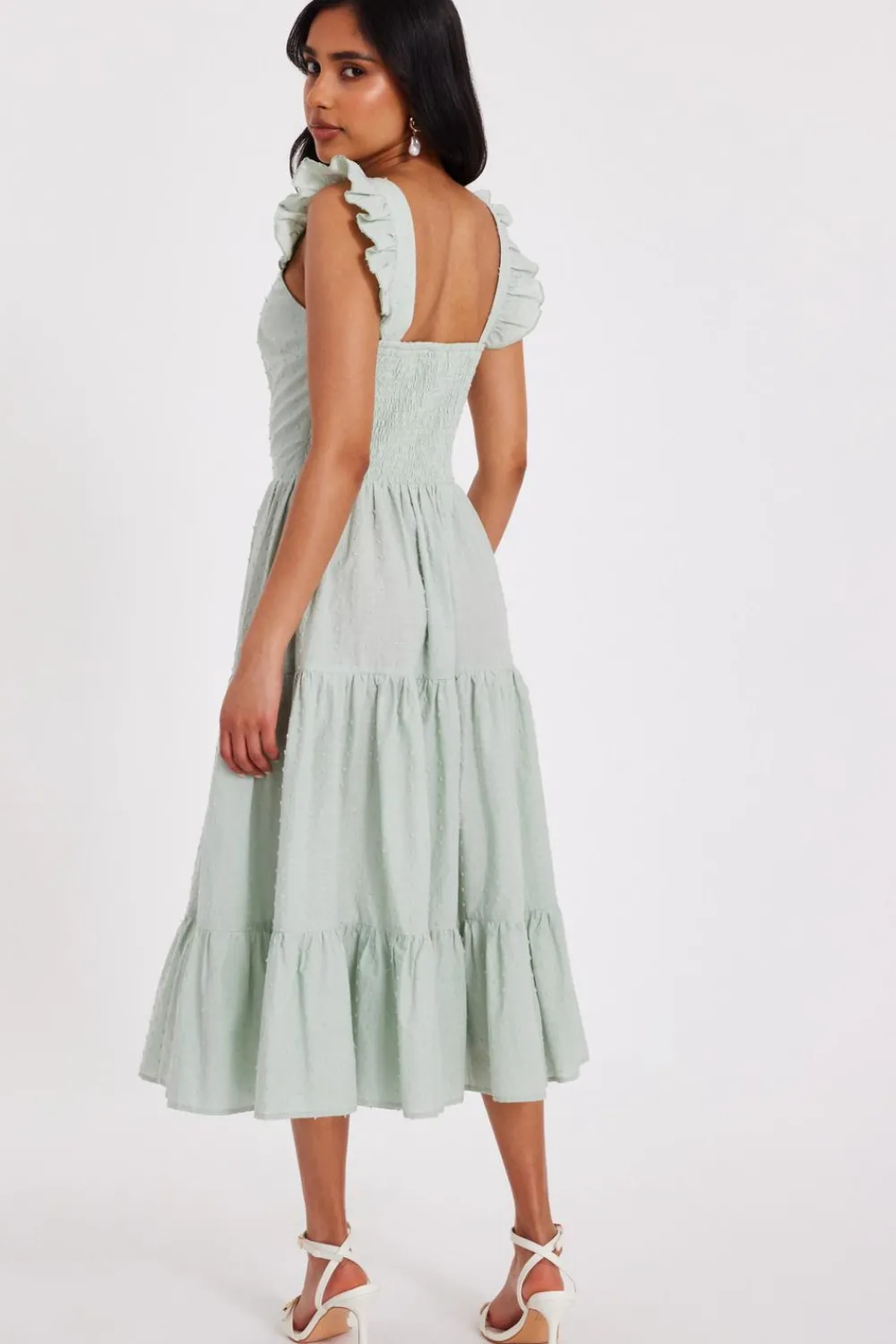 Quiz Summer Clothes|Holiday>Petite Sage Tiered Midi Dress