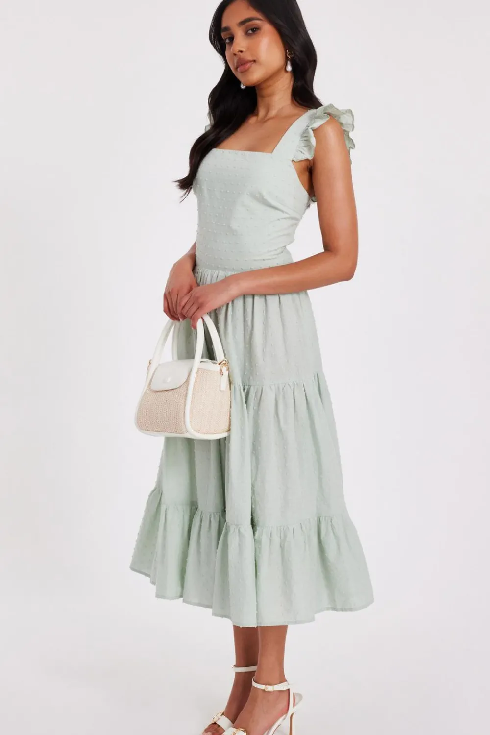 Quiz Summer Clothes|Holiday>Petite Sage Tiered Midi Dress