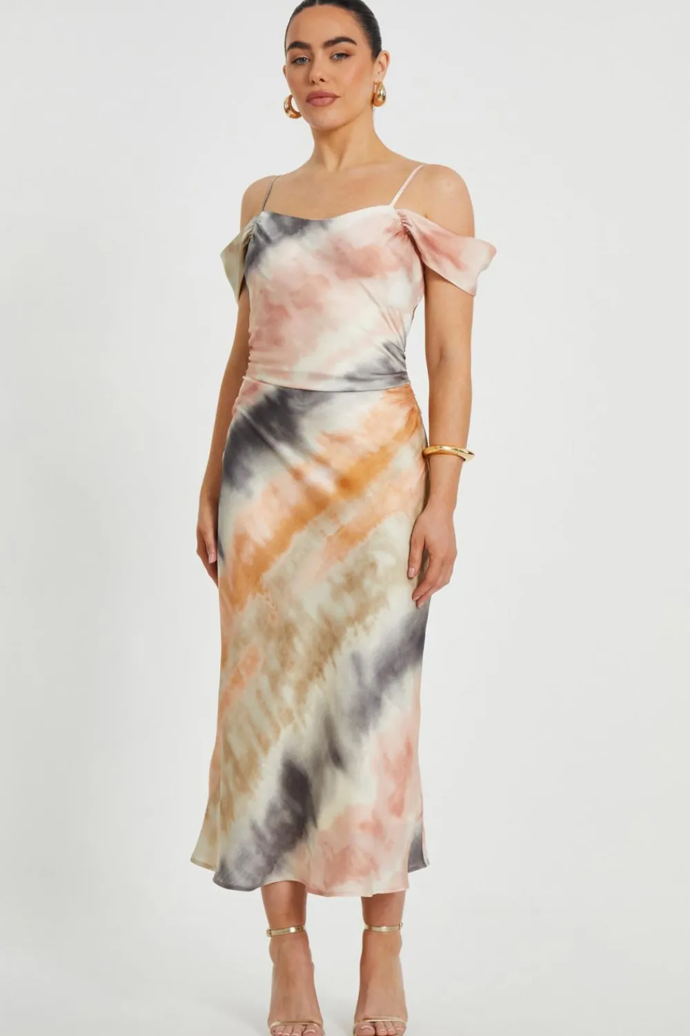 Quiz Evening Dresses|Day At The Races>Petite Satin Marble Print Midaxi Dress